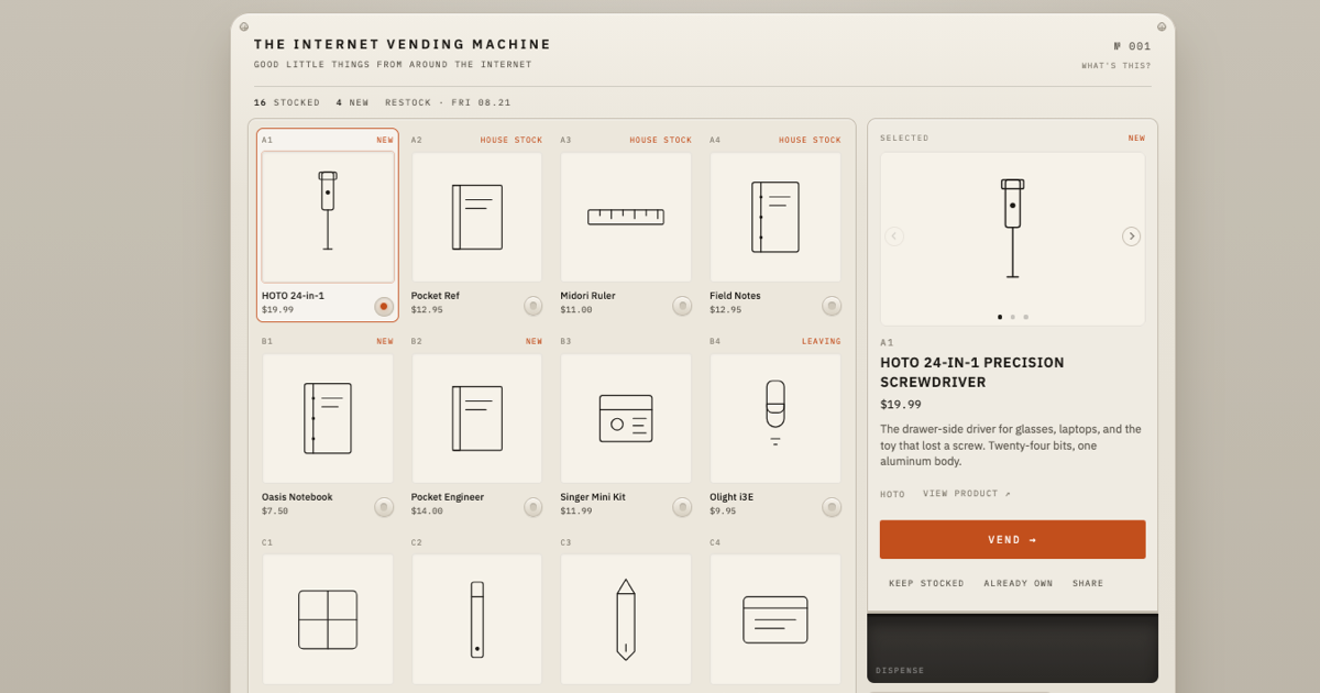 After years of designing products, I bring you the Internet Vending Machine